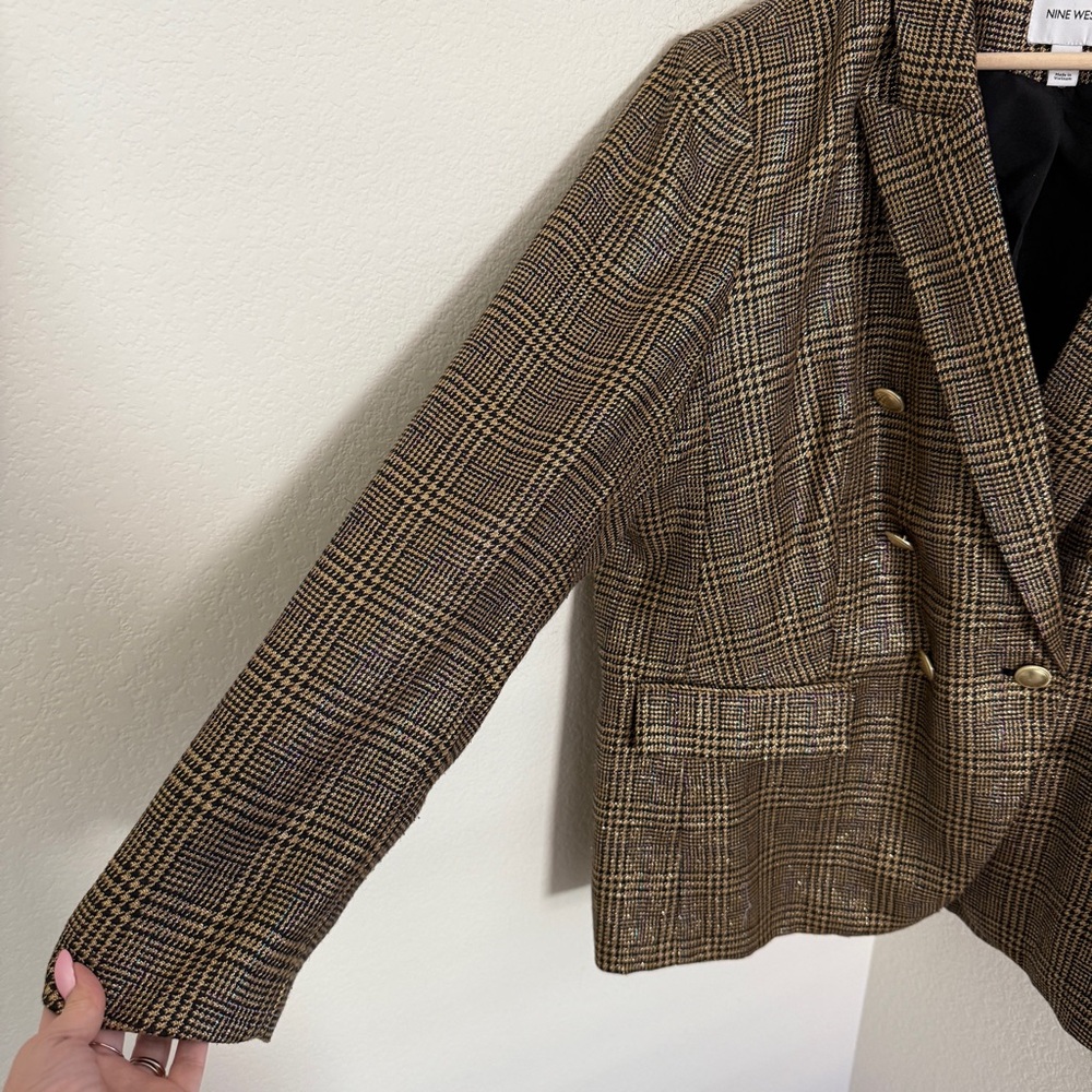 Nine West golden Metallic Double Breasted jacket plaid holiday festive size XXL - Picture 2 of 9